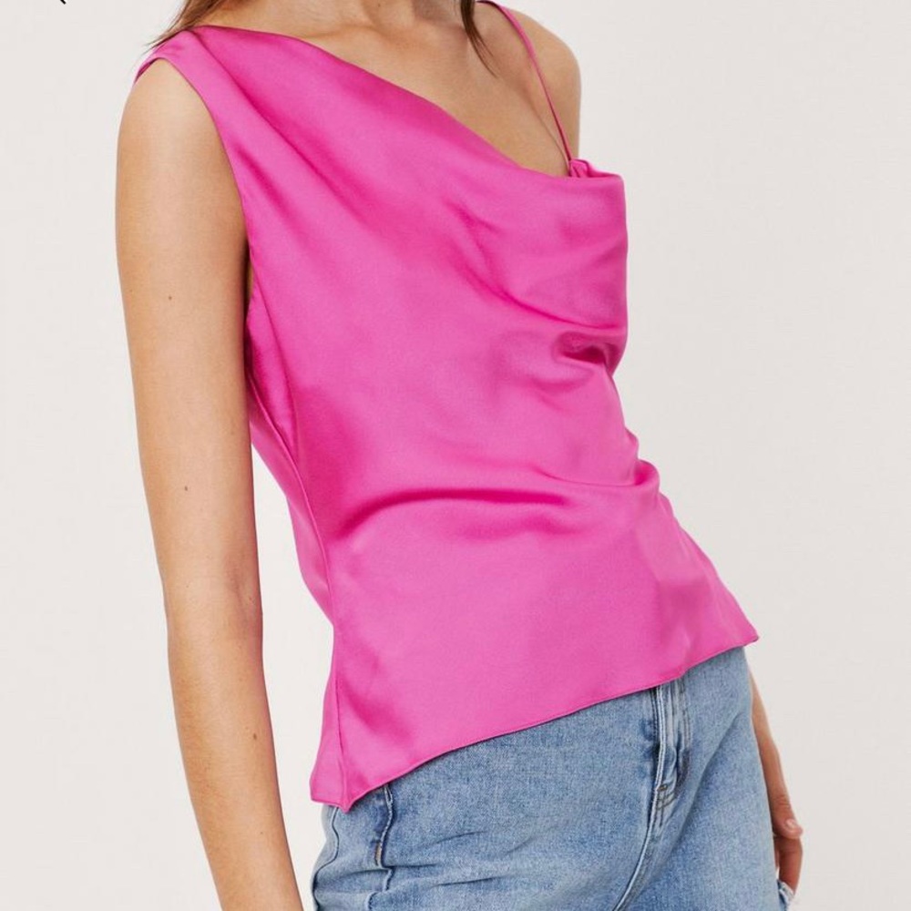 Pink Asymmetric Cowl Neck Top